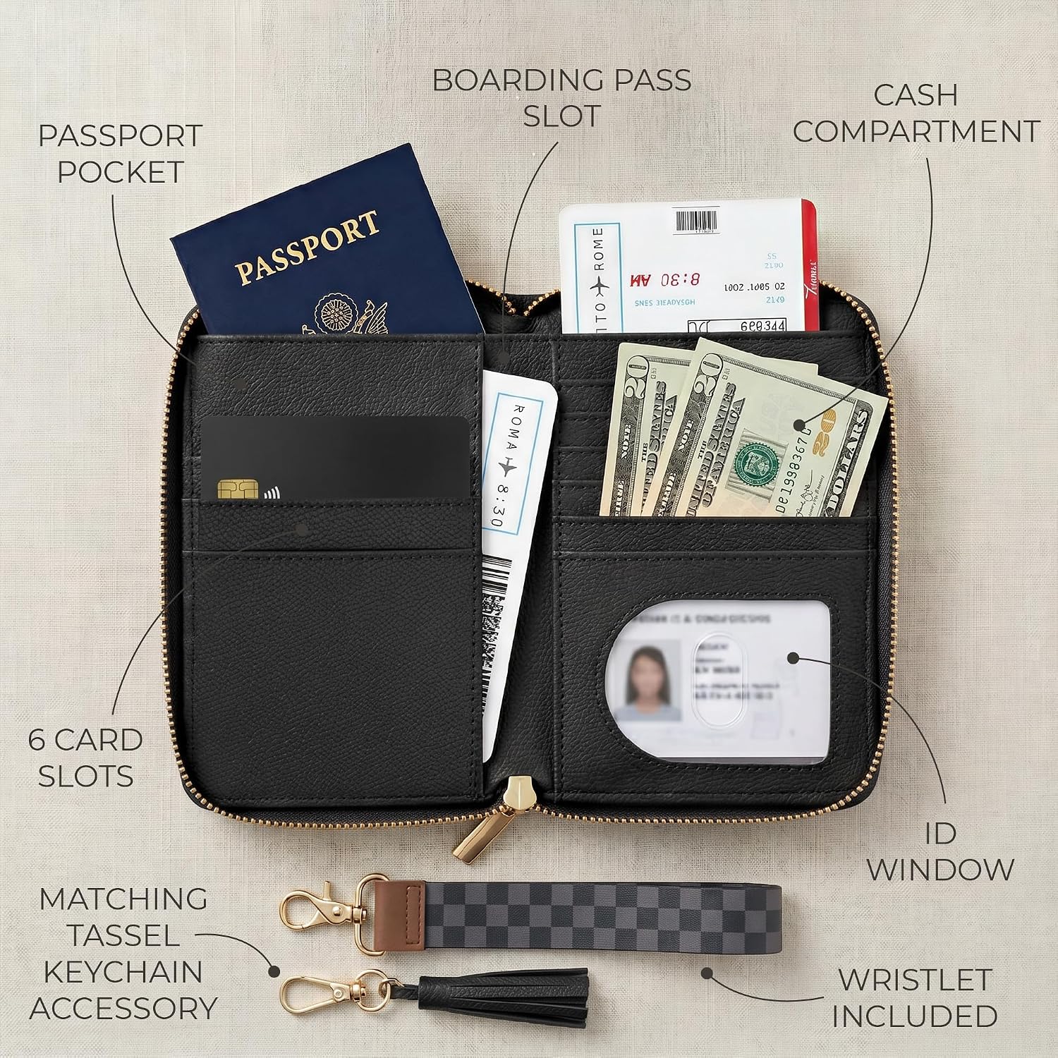 Beautiful Passport Holder And Travel Wallet with Wristlet Strap