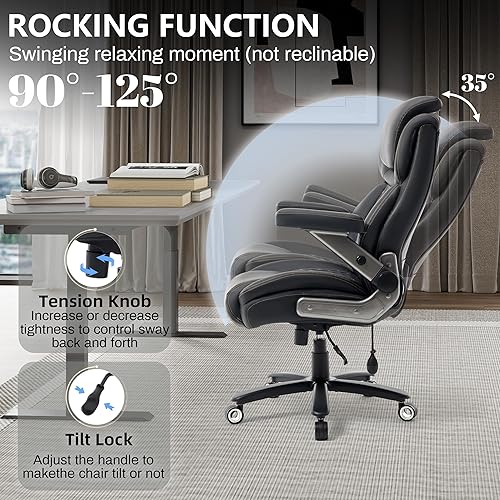 Vista 5 de Silla de oficina grande y alta de 750 libras, silla de oficina ejecutiva con reposacabezas ajustable y soporte de airbag lumbar, silla de escritorio