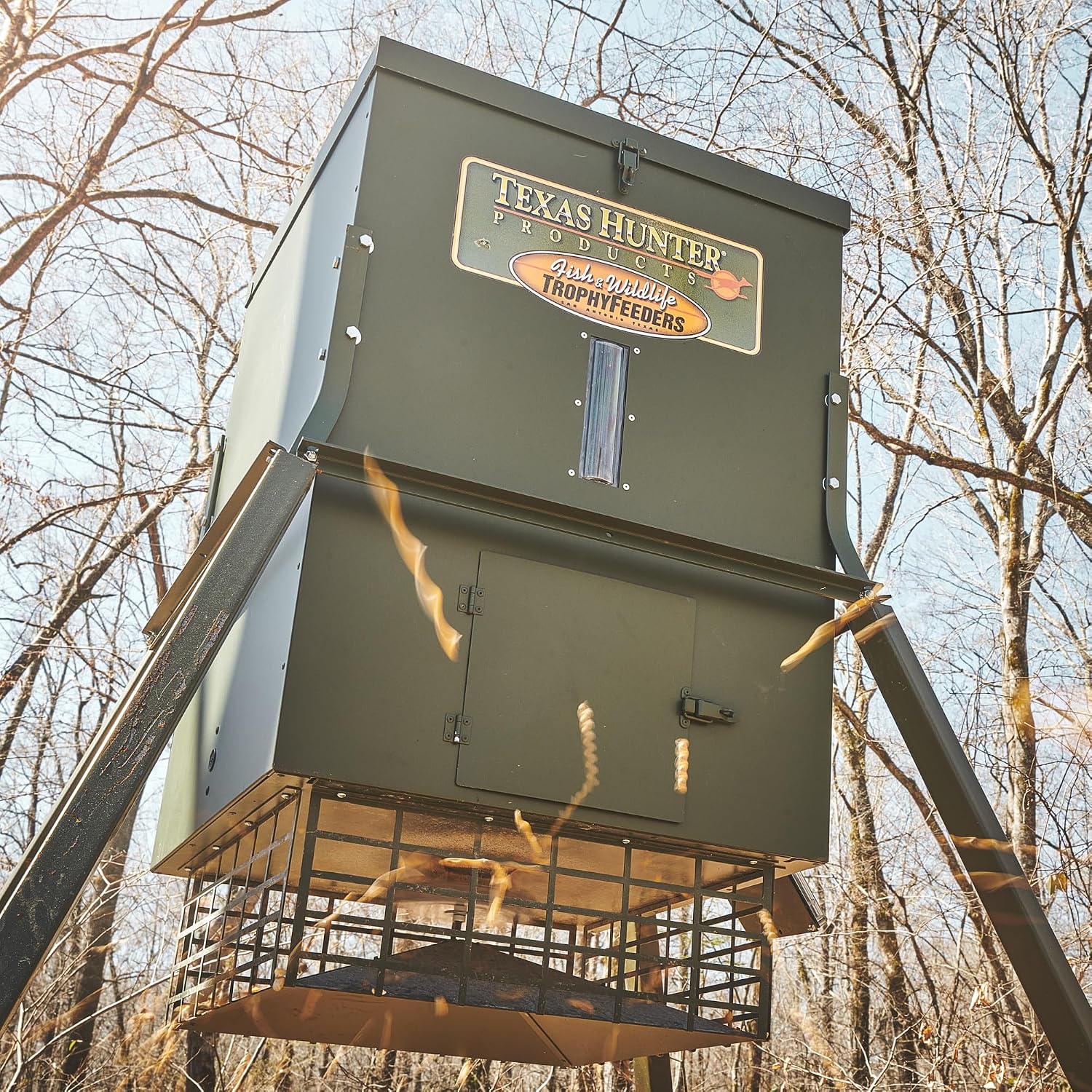 Texas Hunter Stand and Fill Wildlife & Deer Feeder w/ 4-Foot Stand and Fill Legs - 300 lb. Corn Capacity - Model TF300L4