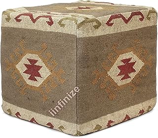 iinfinize - Pouf indiano marocchino, 45,5 cm, in iuta, tradizionale Kilim, fatto a mano, per il pavimento, vintage, pouf Kilim