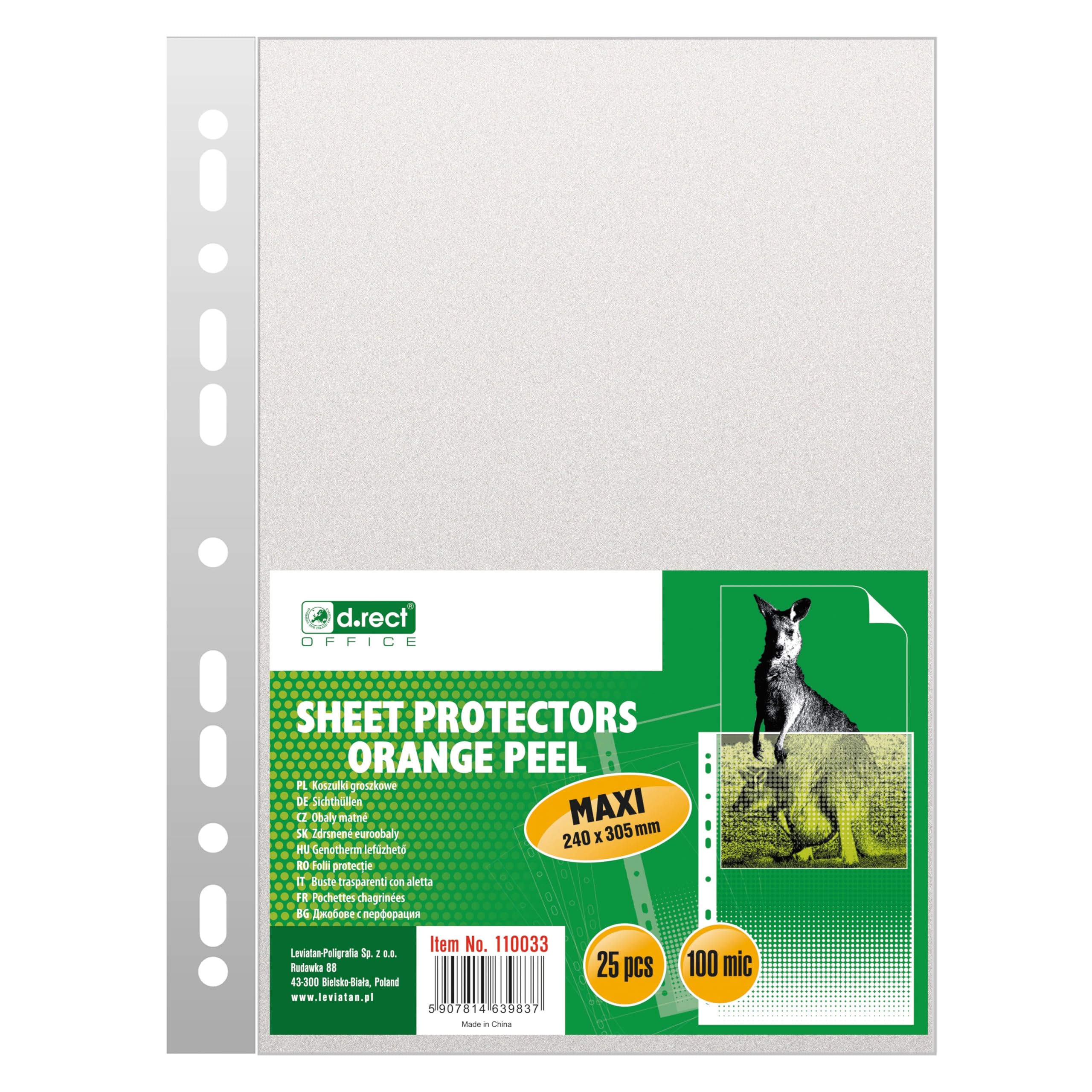 D.RECT 25 Pieces Punched Pockets - Plastic Sleeves - Polly Pockets 100 µm/mic/Micron Thickness: 0.10 mm - Plastic Wallets 240x350 mm, Grained