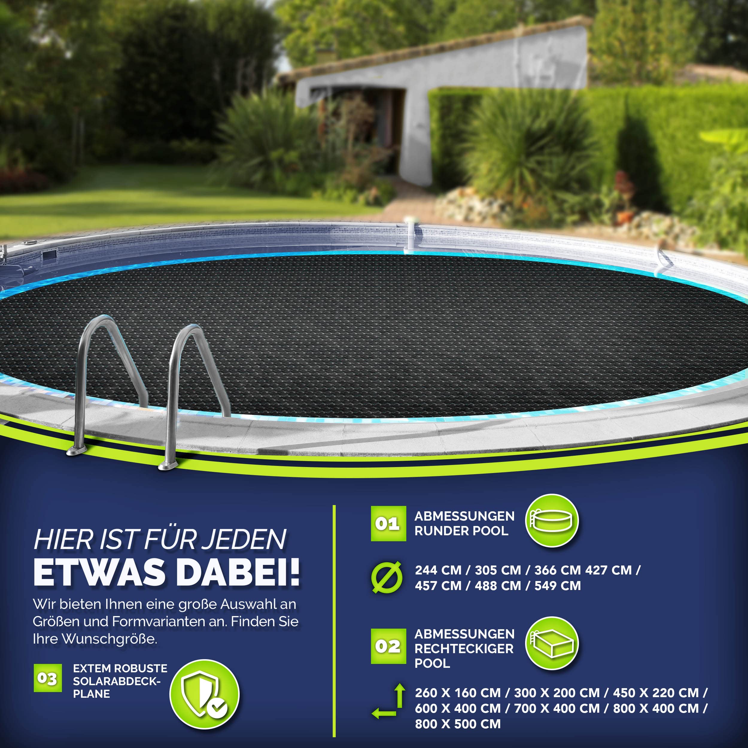 tillvex® Okrągła plandeka solarna do basenu, Ø 549 cm, folia solarna 120 µm