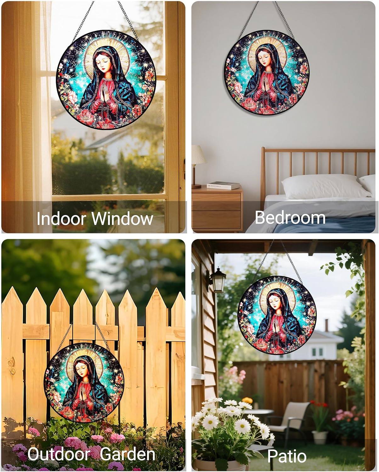 virgin mary stained glass window hanging - Authentic Craftsmanship & Materials