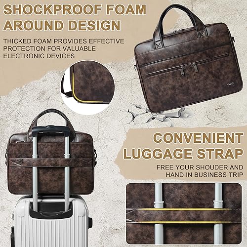 Miniatura 5 de Shrrie Bolsa de mensajero de cuero para hombres y mujeres, bolsa para laptop de 16 pulgadas, resistente al agua