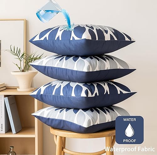 Miniatura 7 de Qahing Paquete de 4 fundas de almohada impermeables para exteriores, de 18 x 18 pulgadas, decorativas, cuadradas, para muebles de patio, sofá,