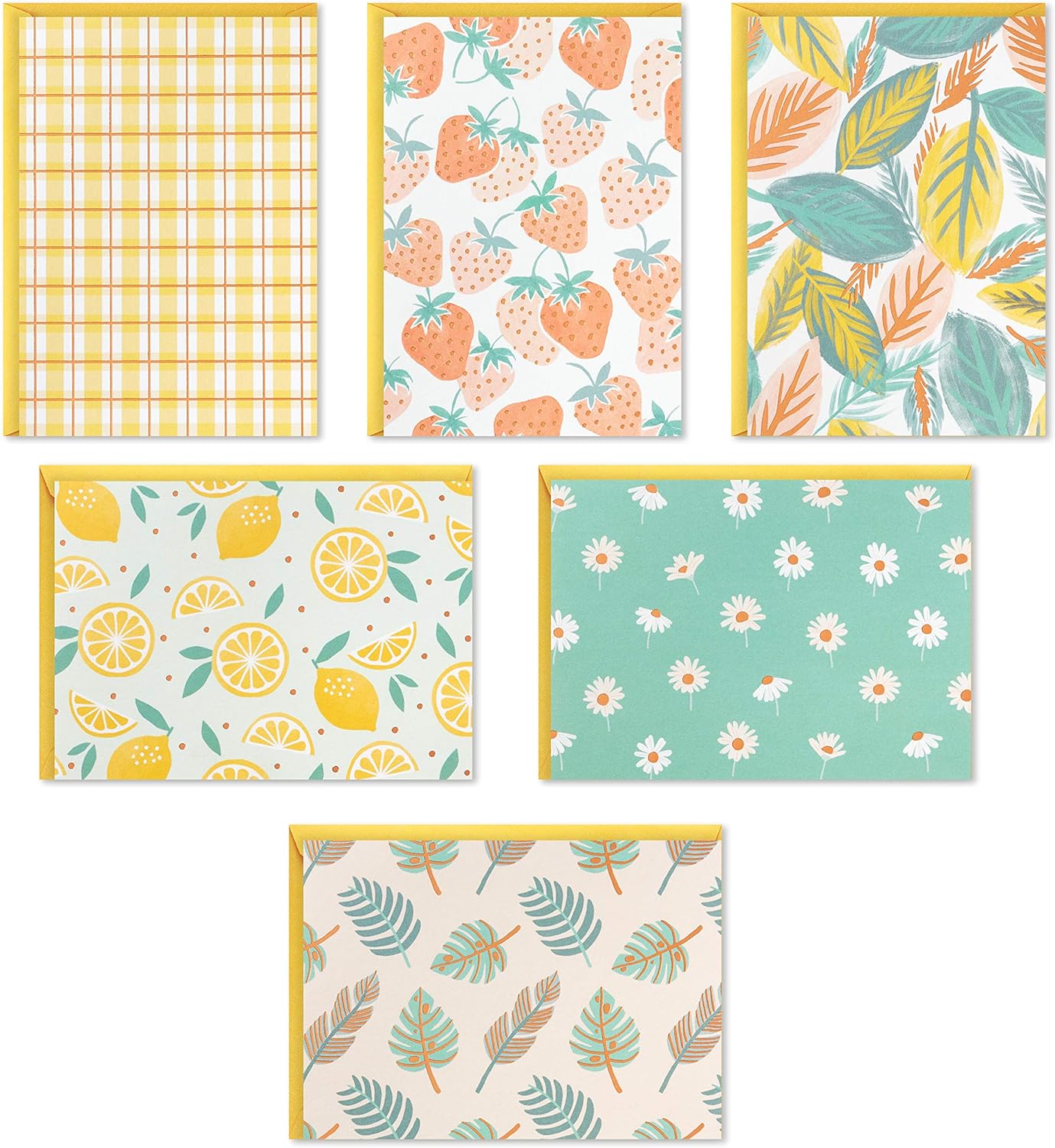 Hallmark Blank Cards Assortment, 24 Citrus, Greenery, Gingham, Strawberry Cards with Envelopes and 48 Painted Flower Cards with Envelopes
