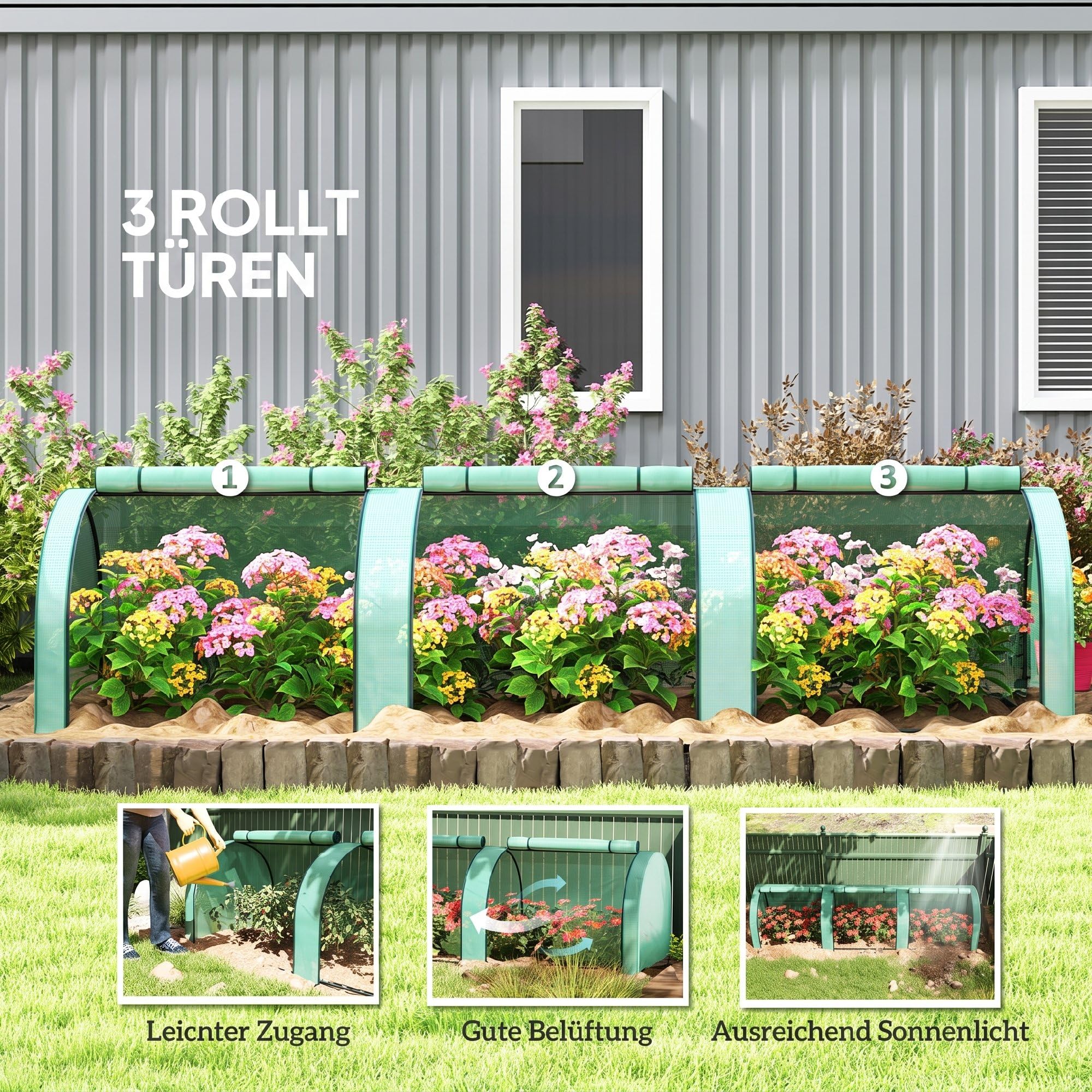 Outsunny Invernadero de acero 350 x 100 x 80 cm, color verde | Invernadero de aluminio con puerta enrollable con cremallera, invernadero, tomates, tomates y verduras