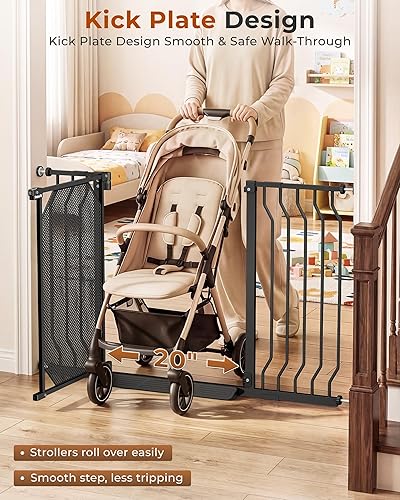 Miniatura 6 de Puerta para bebés de 29.5 a 48 pulgadas para escaleras, montaje a presión sin taladro, elevación para desbloquear niños, cierre automático con una