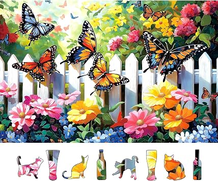 500-Piece Jigsaw Puzzle for Adults Butterfly Garden Spring Colorful Flowers 500pc Adult Puzzles Nature-Themed Flower Puzzle, Challenging Yet Relaxing Activity, Gift for Puzzle Lovers23"x15"