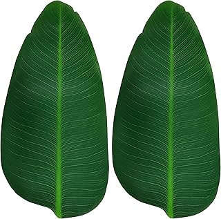 Large Banana Leaves, 8 Pcs Leaf Placemats,21.4'' Artificial Banana Leafs Decoration for Hawaiian Party Jungle Adventure Theme Party Decor Table Runner Centerpieces Placemat…