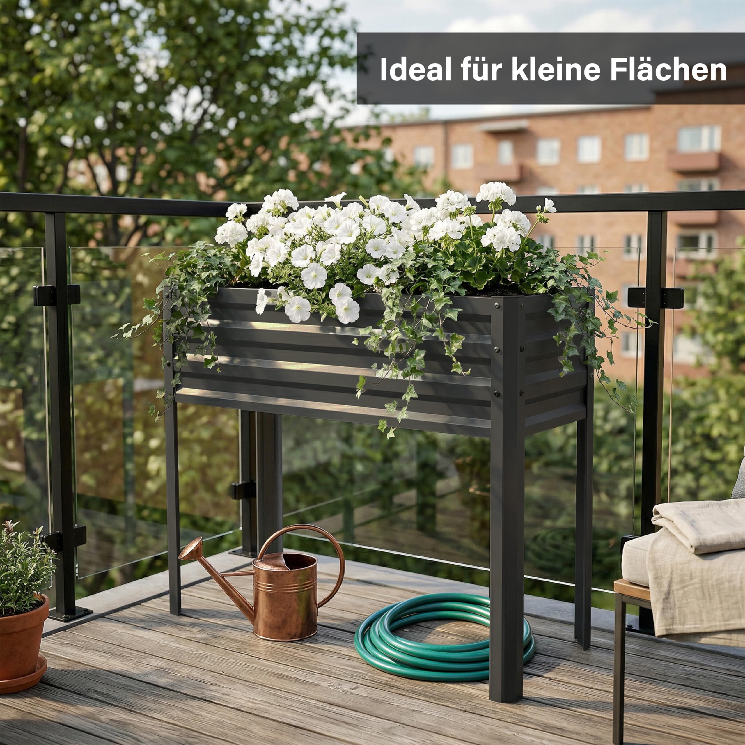 novaterra® gewelltes Hochbeet aus Metall - B 85 x T 31 x H 80 cm - Robustes & Rostbeständiges Gartenbeet für Balkon & Garten | Formschönes Design, UV-beständig, wetterfest