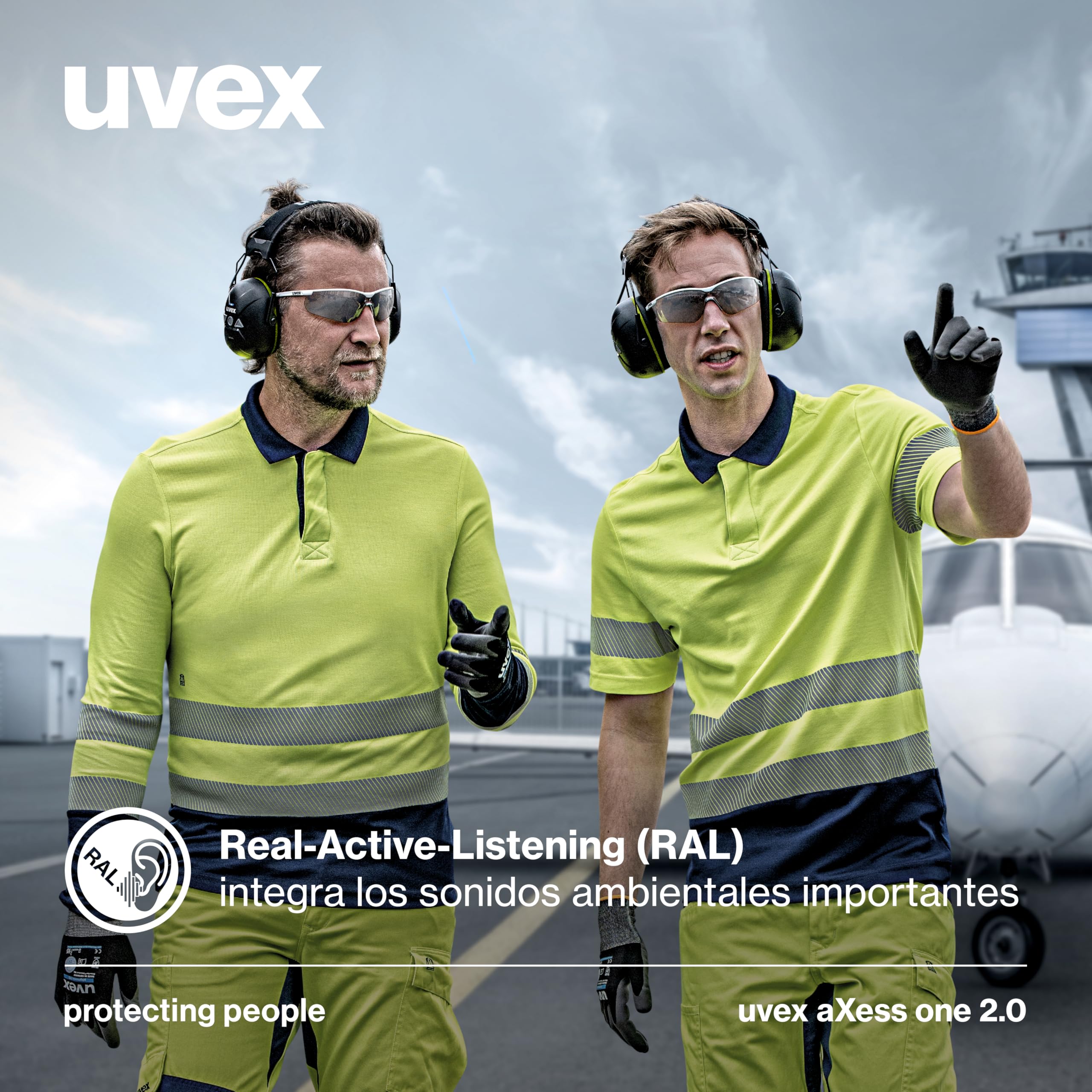 Uvex aXess One 2.0 - Protectores auditivos activos con tecnología Bluetooth 5.2 - SNR 31 dB e IP54 - Apto para exteriores - patillas robustas