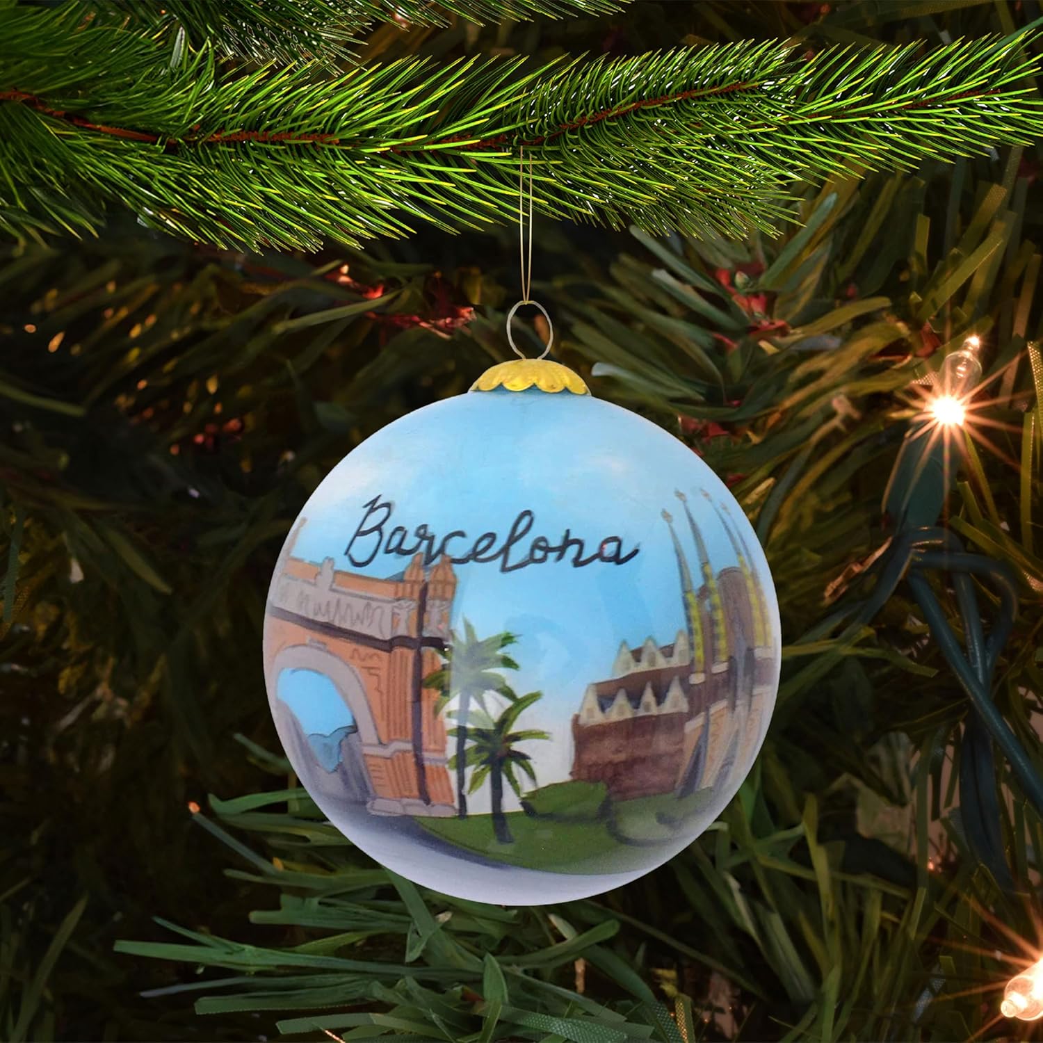 Hand Painted Christmas Ornament, Blown Glass, Hanging Tree Ornament, Holiday Decor, Europe, Barcelona