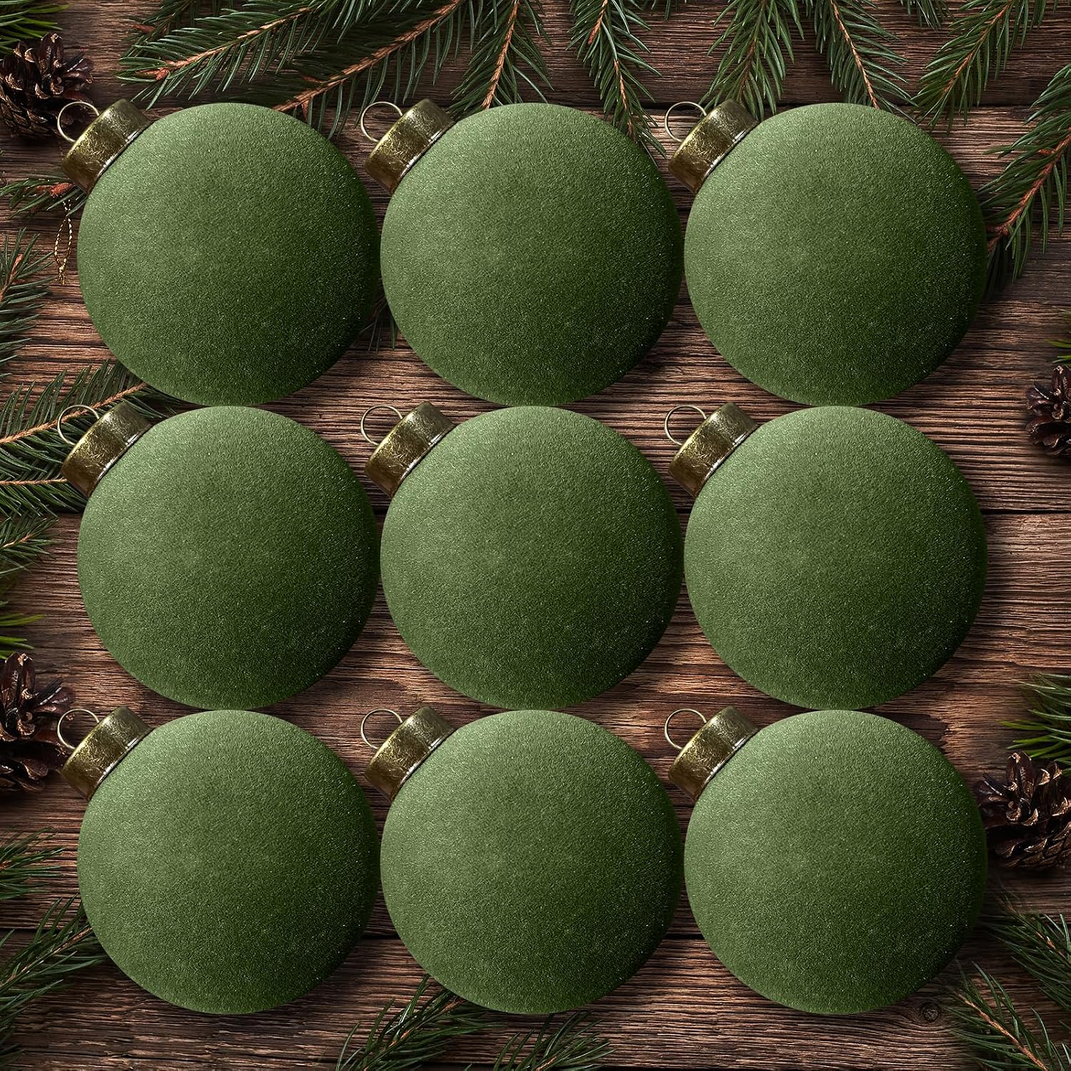 9 Pack Velvet Ornaments for Christmas Tree Decorations - Xmas Ball Ornament for Indoor Holiday Decor - Shatterproof Christmas Bulbs Ornaments, Forest Green
