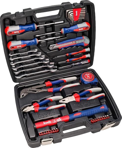 kwb Werkzeug-Koffer inkl. Schrauber-Bits - 42-teilig, gefüllt, robust und hochwertig - Ideal für Haushalt und Garage - GS-geprüft - Praktischer Kunststoffkoffer - Rot, Blau, Grau Einzeln - 3