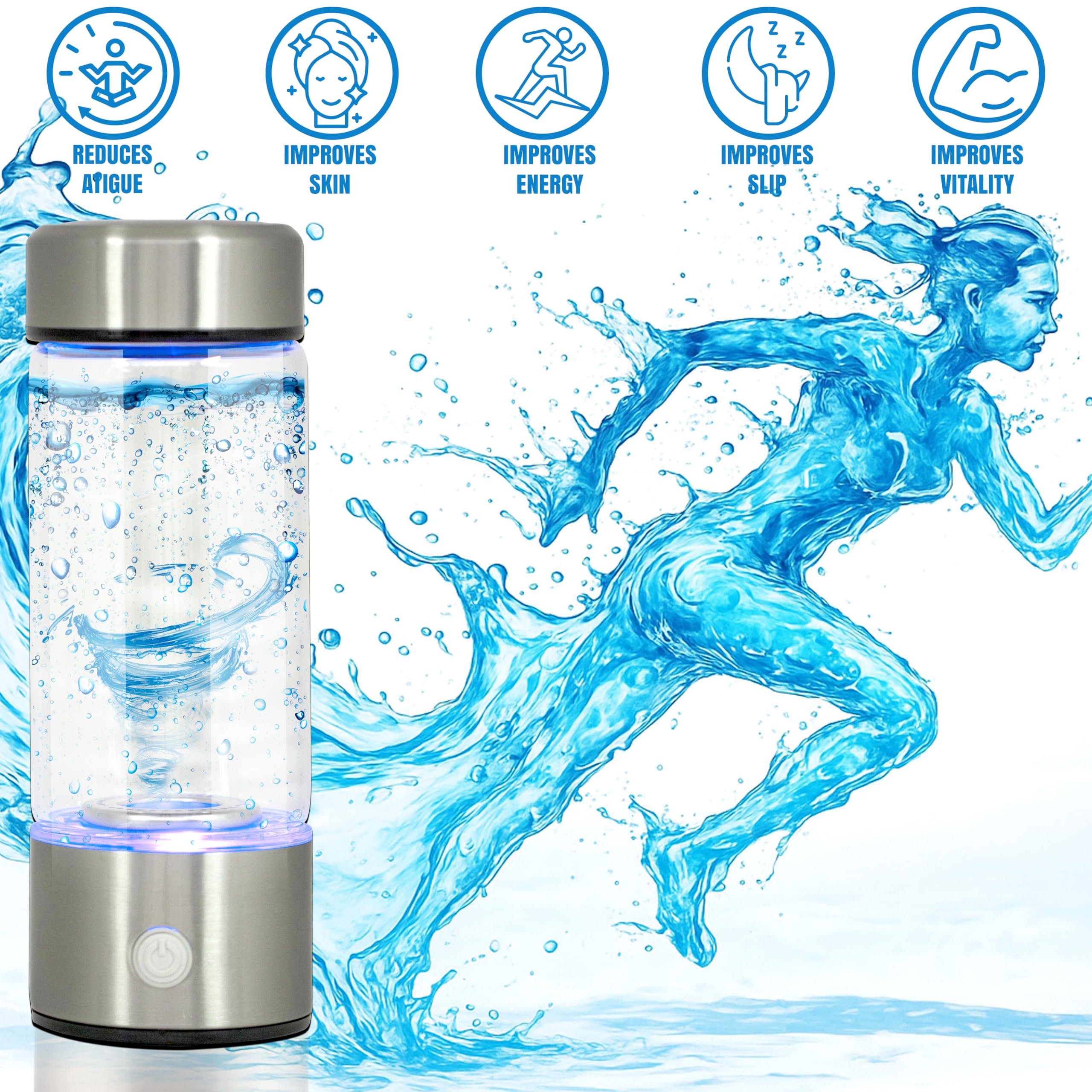 Generador de botella de agua de hidrógeno – Hidrogenación rápida de 3 minutos 1680 PPB, tecnología SPE PEM – Capacidad de 420 ml – Máquina ionizadora recargable portátil – Regalo de atención médica