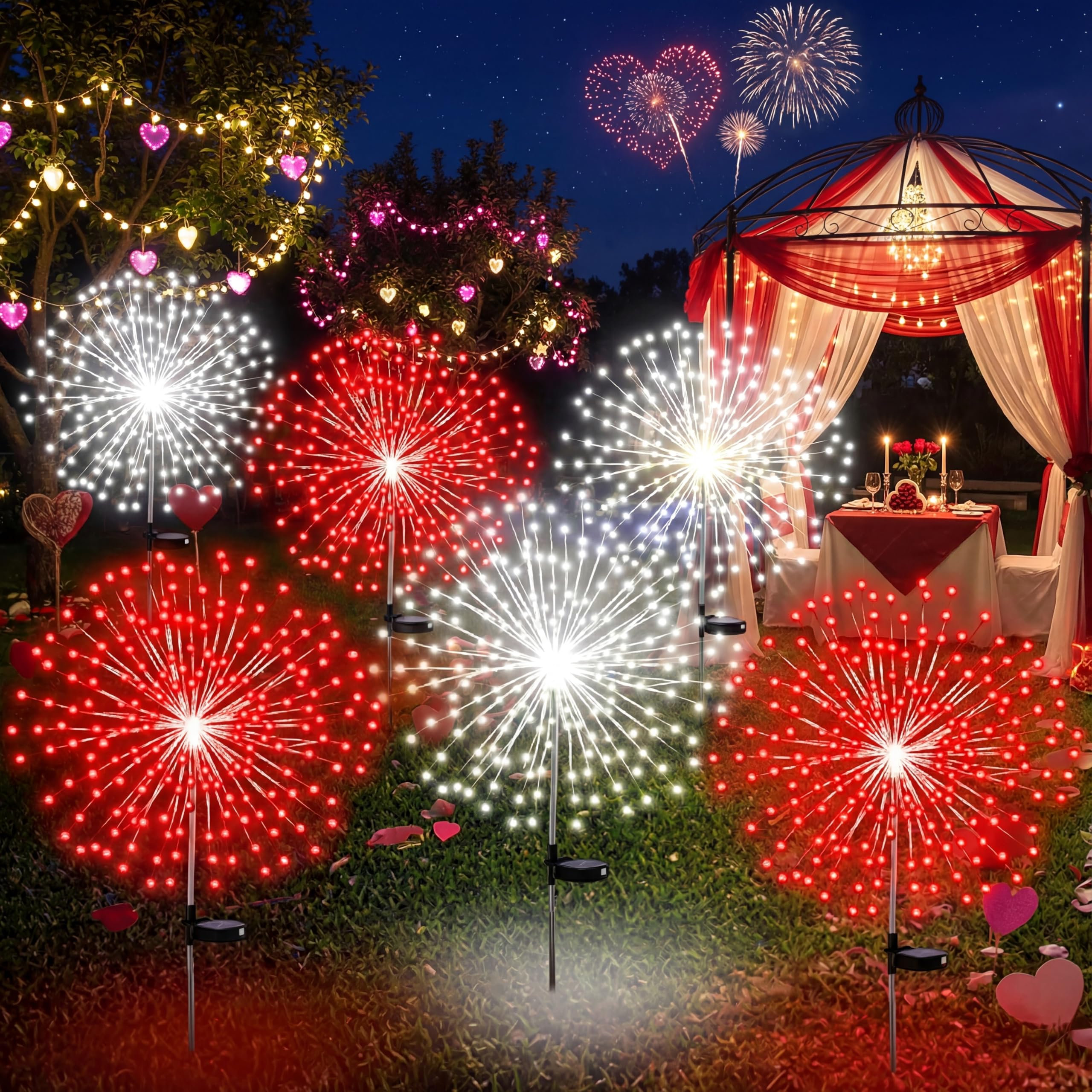 Tujoe 6-Pack Solar Firework Stake Lights 180 LED