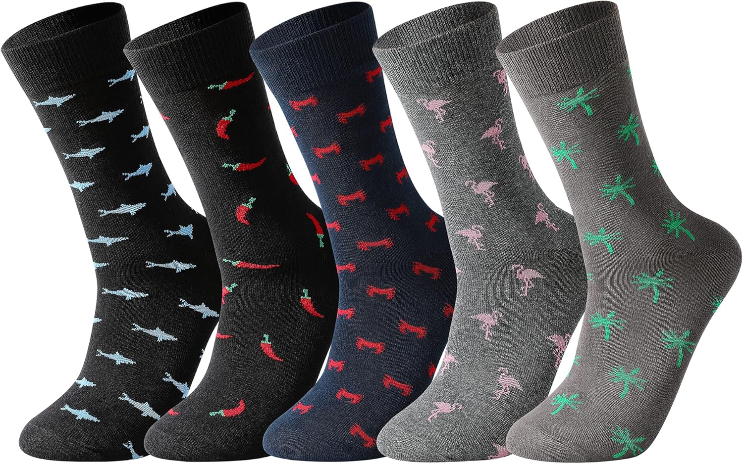 GLENMEARL Mens Dress Socks, 5 Pair Combed Cotton Colorful Patterned Funny Crew Socks for Men Comfort