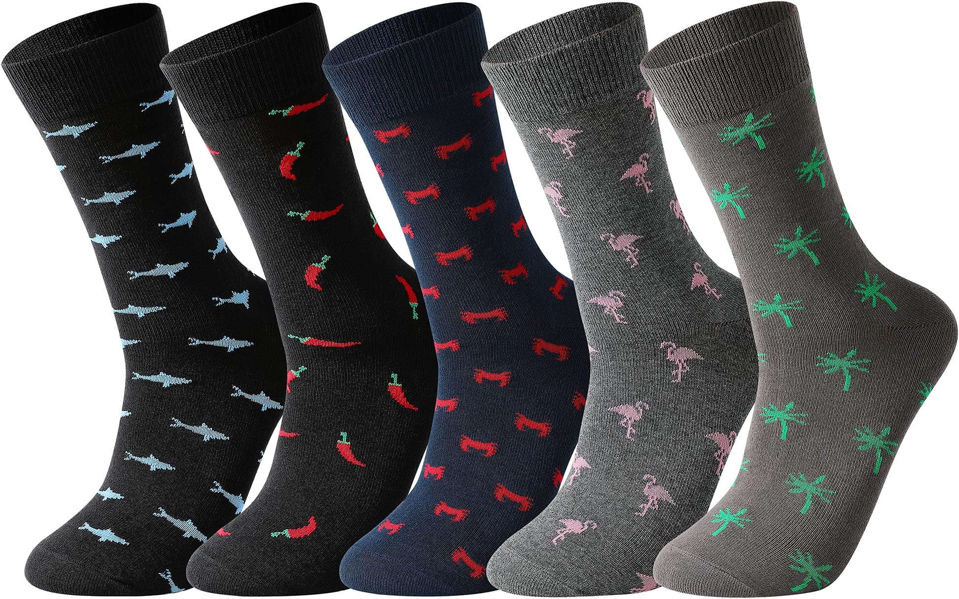 5 Pack Mens Combed Cotton Colorful Patterned Happy and Dress Socks