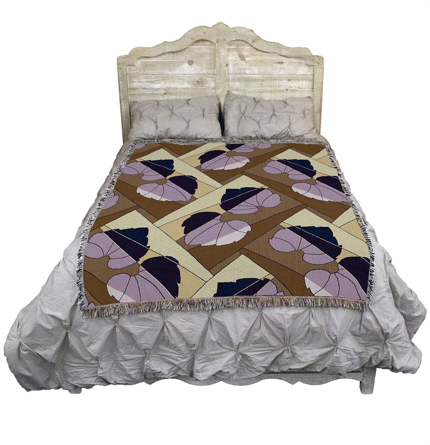 Pure Country Weavers Leaves Blanket Grape on Gold - Patterns Gift Tapestry Throw Woven from Cotton - Made in the USA (72x54)