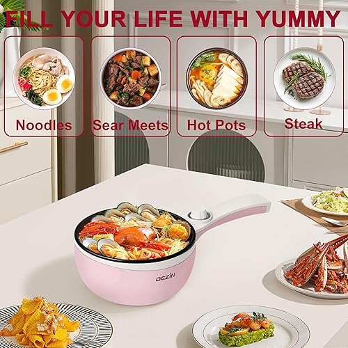 Vista 54 de Dezin Olla caliente eléctrica mejorada, sartén antiadherente, olla eléctrica de fideos rápidos, mini olla caliente portátil de 1.5 L para carne
