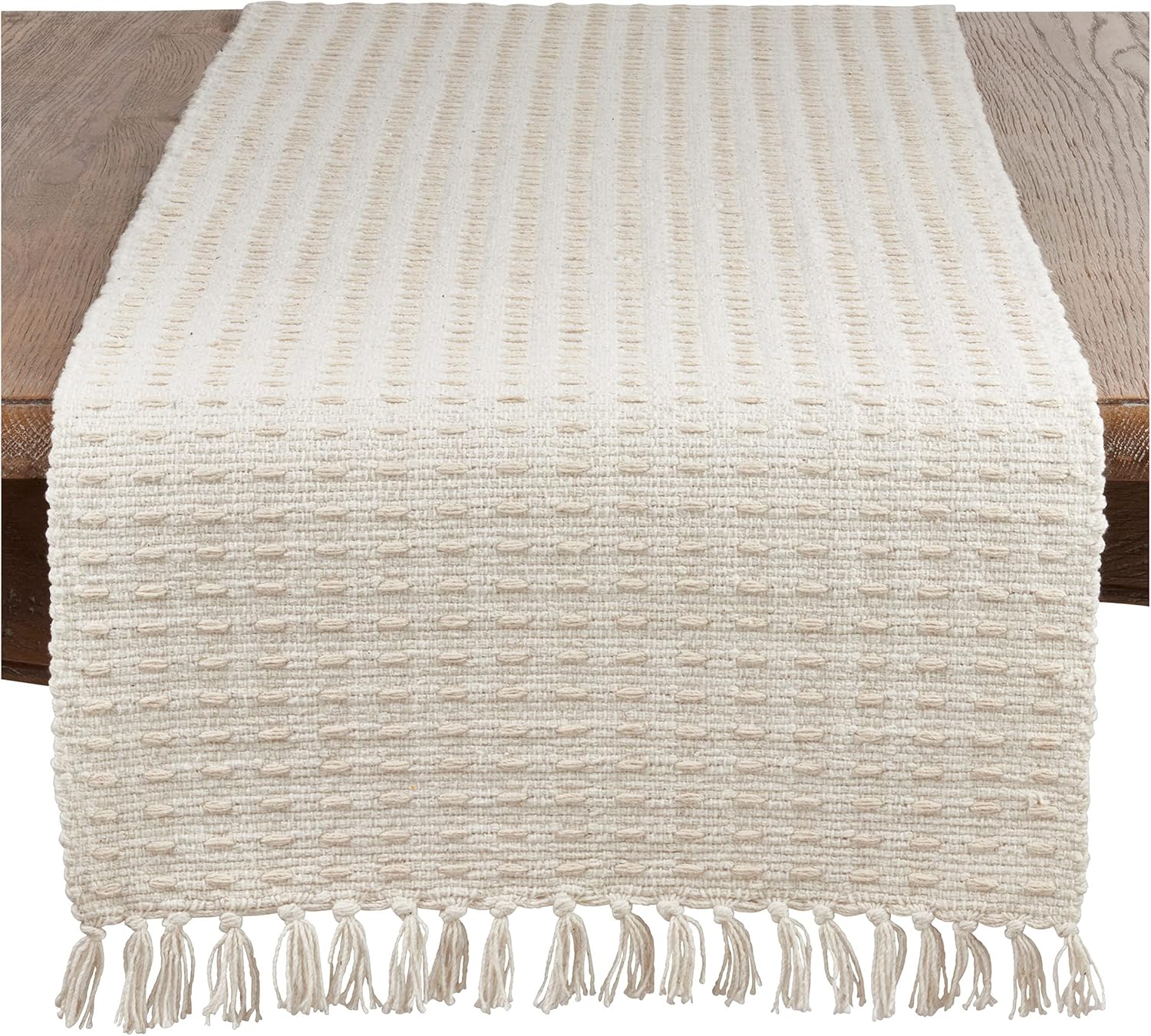 Natural Cotton Dashed Woven Farmhouse Style Rustic Kitchen Dining Table Runner, 16" X 72"