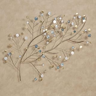 Touch of Class Modern Aaralynne Capiz Shell Branch Metal Wall Art Gold, Ivory and Iridescent Blue 33