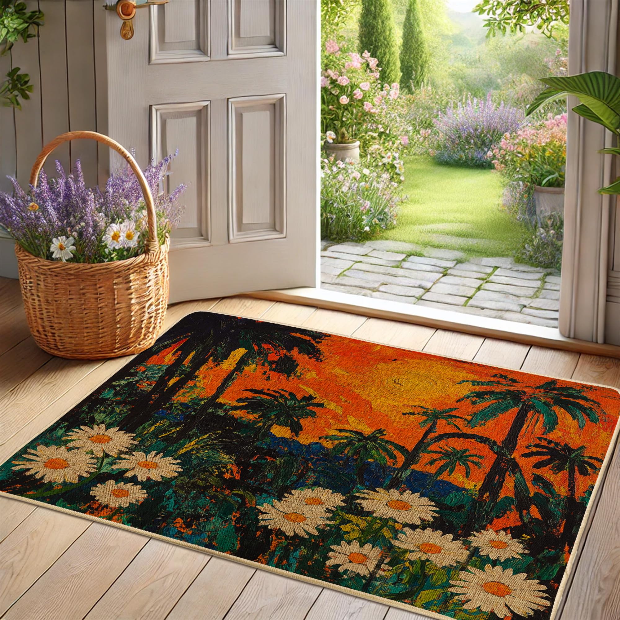 Paillasson intérieur extérieur étanche tapis d'entrée caoutchouc imprimé tropical