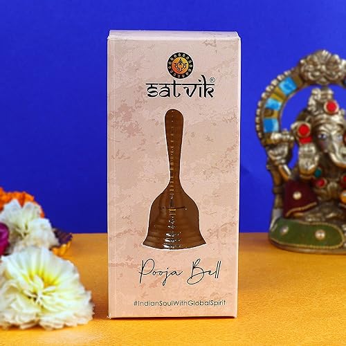 Miniatura 7 de SATVIK - 1 unidad de campanas Puja de latón indio religioso diwali festivo diario Pooja Hogar Templo Mandir Oficina Ghanti Recepción Escolar Boda