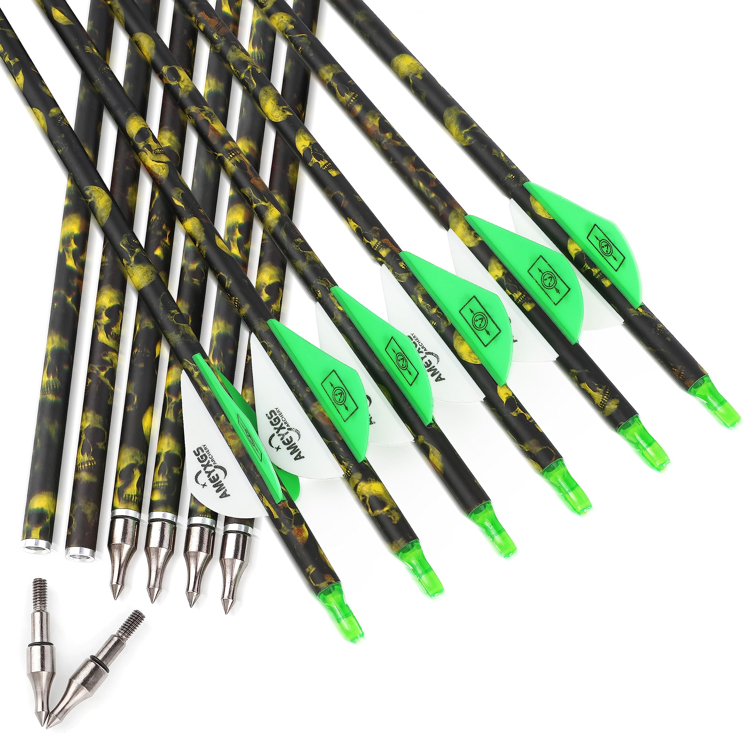 surwolf 31” Camo Carbon Arrows Hunting Arrows Spine 500 with Removable Tips Targeting Arrows for Archery Compound Bow Recurve Bow Outdoor Hunting Target Shooting 6/12pcs (12 x Arrows)