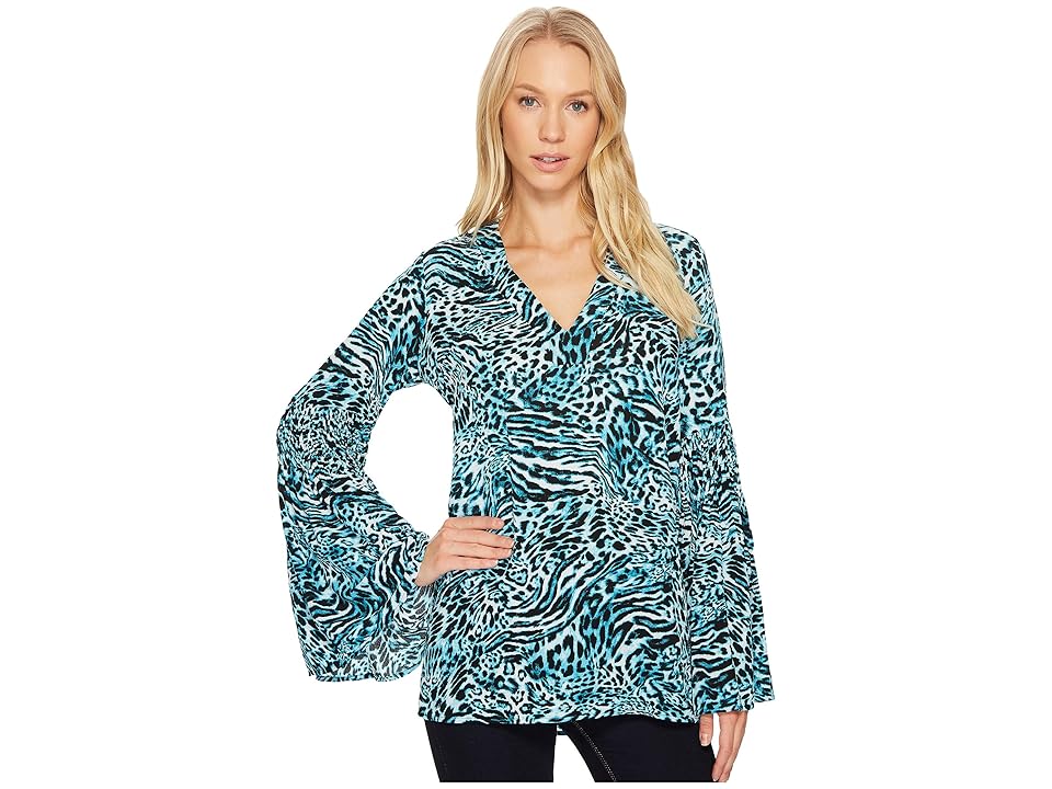 

MICHAEL Michael Kors Big Cat Bell Sleeve Tunic (Dark Peacock) Women's Blouse