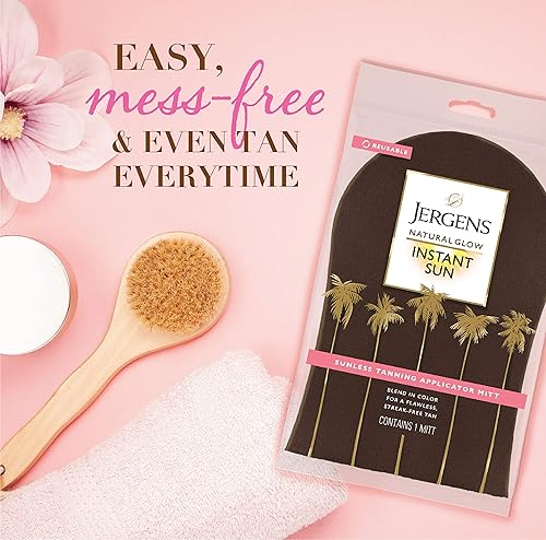 Miniatura 4 de Jergens Natural Glow Instant Sun Body Mousse, bronceado de bronce profundo, autobronceador sin sol de 6 onzas con guante aplicador corporal de