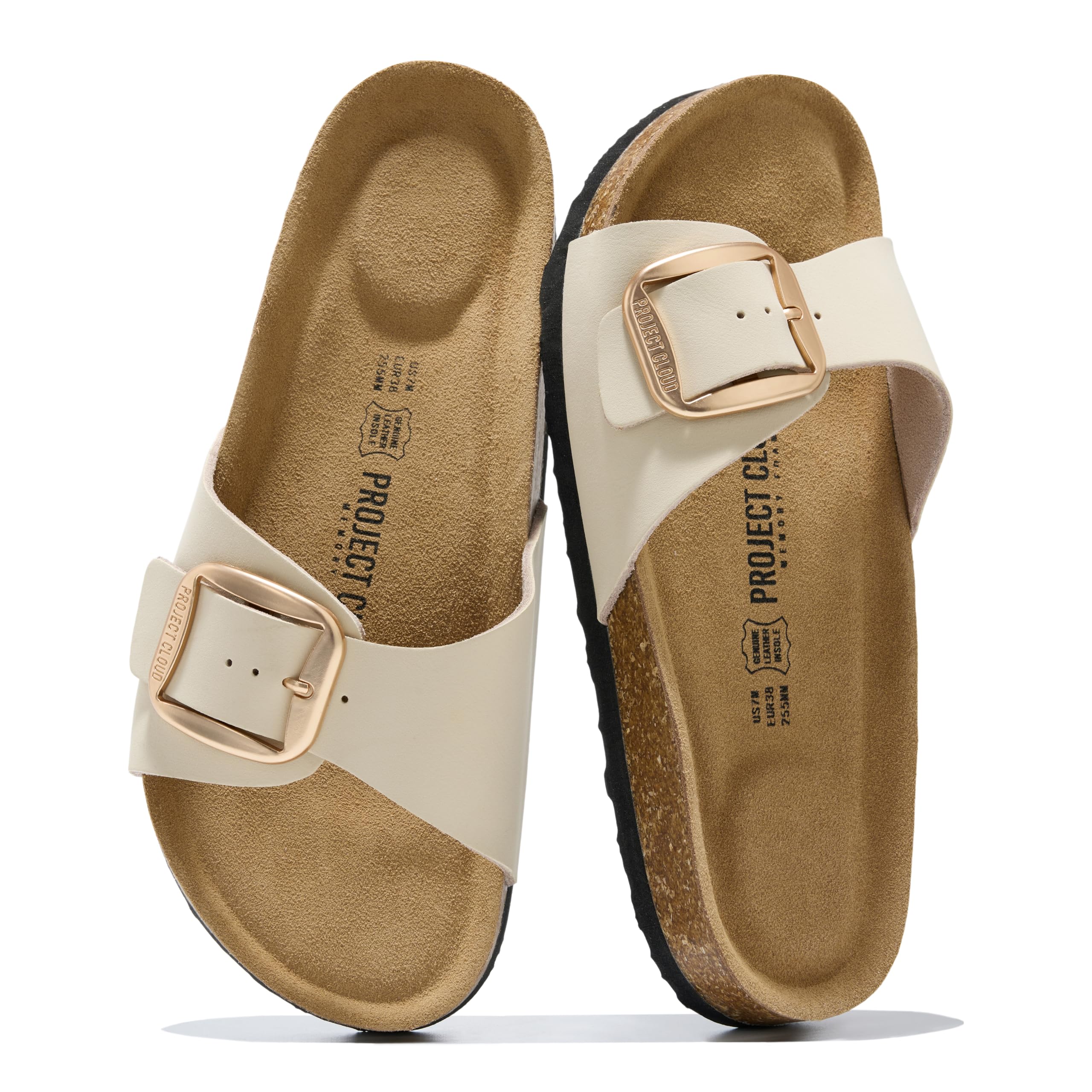 Project Cloud 100% Genuine Leather Sandals Women Comfortable Womens Slides | Slides for Women Beach Essential Lightweight Footwear with Memory Foam Insole Everyday Summer Sandals for Women