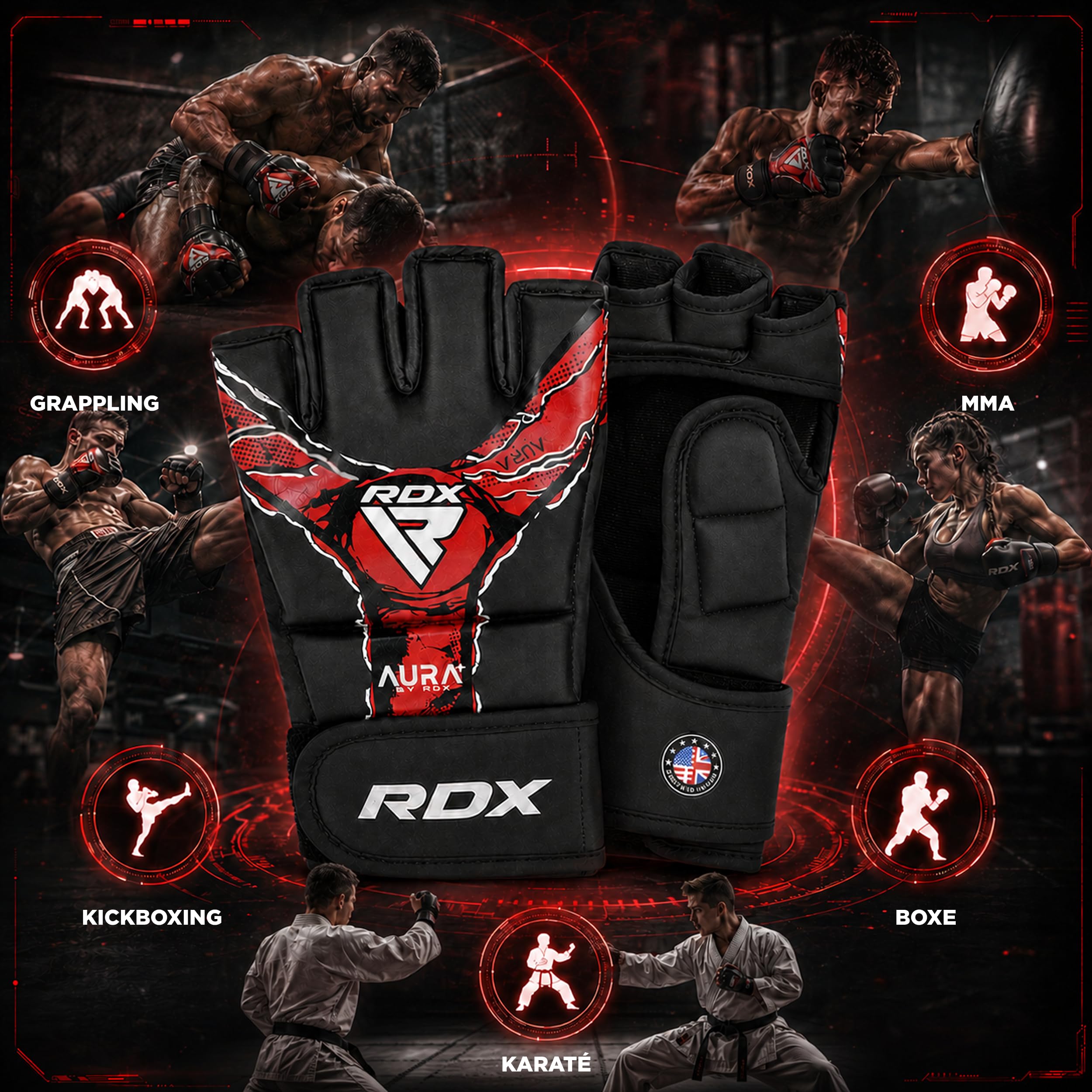 RDX Grappling Gloves Aura Plus F-17, Gants MMA RDX avec Protection renforcée du Pouce, Gants de Sparring MMA pour entraînement et Sparring, Gants MMA en Cuir synthétique pour Hommes et Femmes