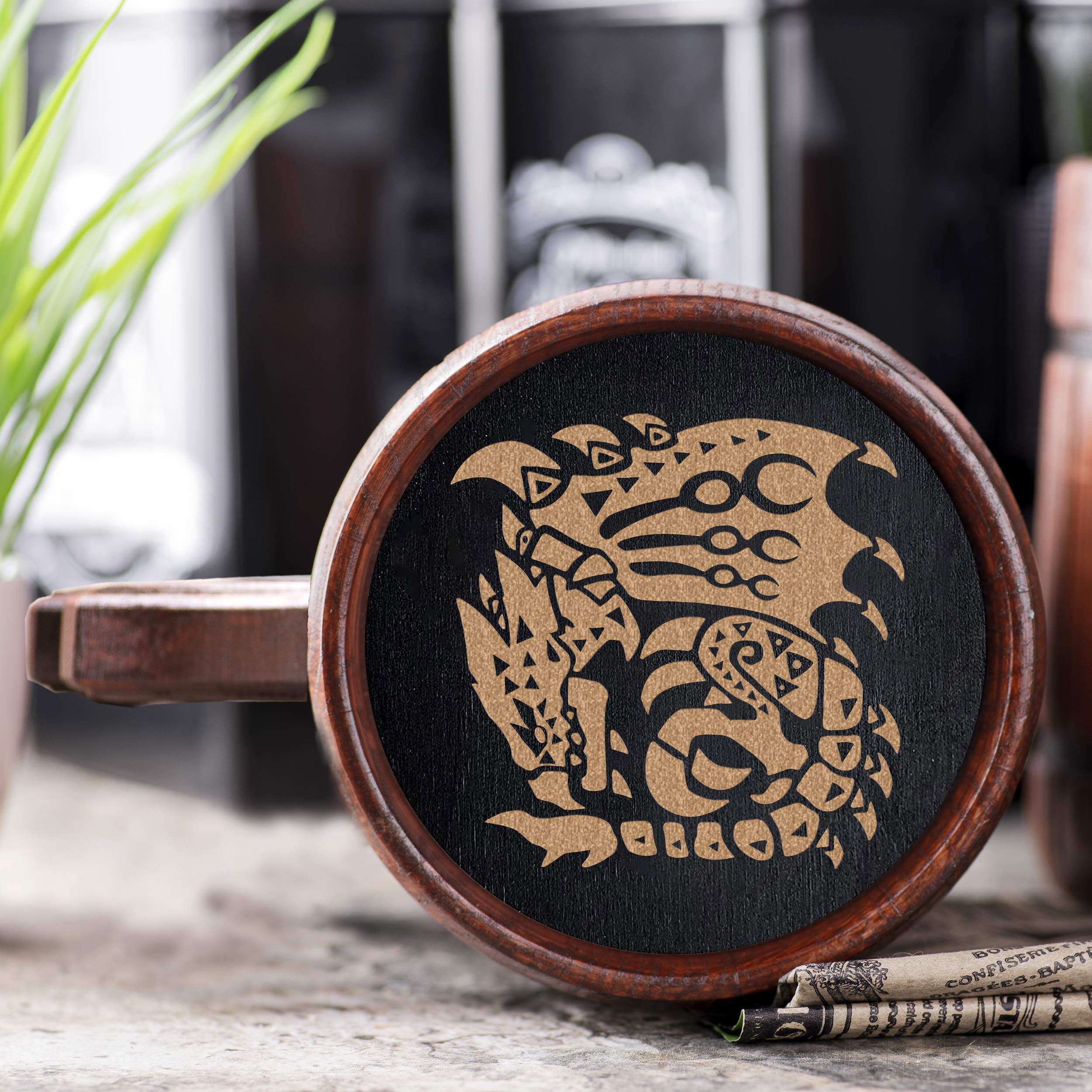 MHW Rathalos Wooden Beer Mug. Personalized MHW Beer Mug. Gamer Mug. MHW Tankard. Gift For Him. Beer Stein Wood Gamer Gift. Gift For Husband #225/0.6L / 22 ounces
