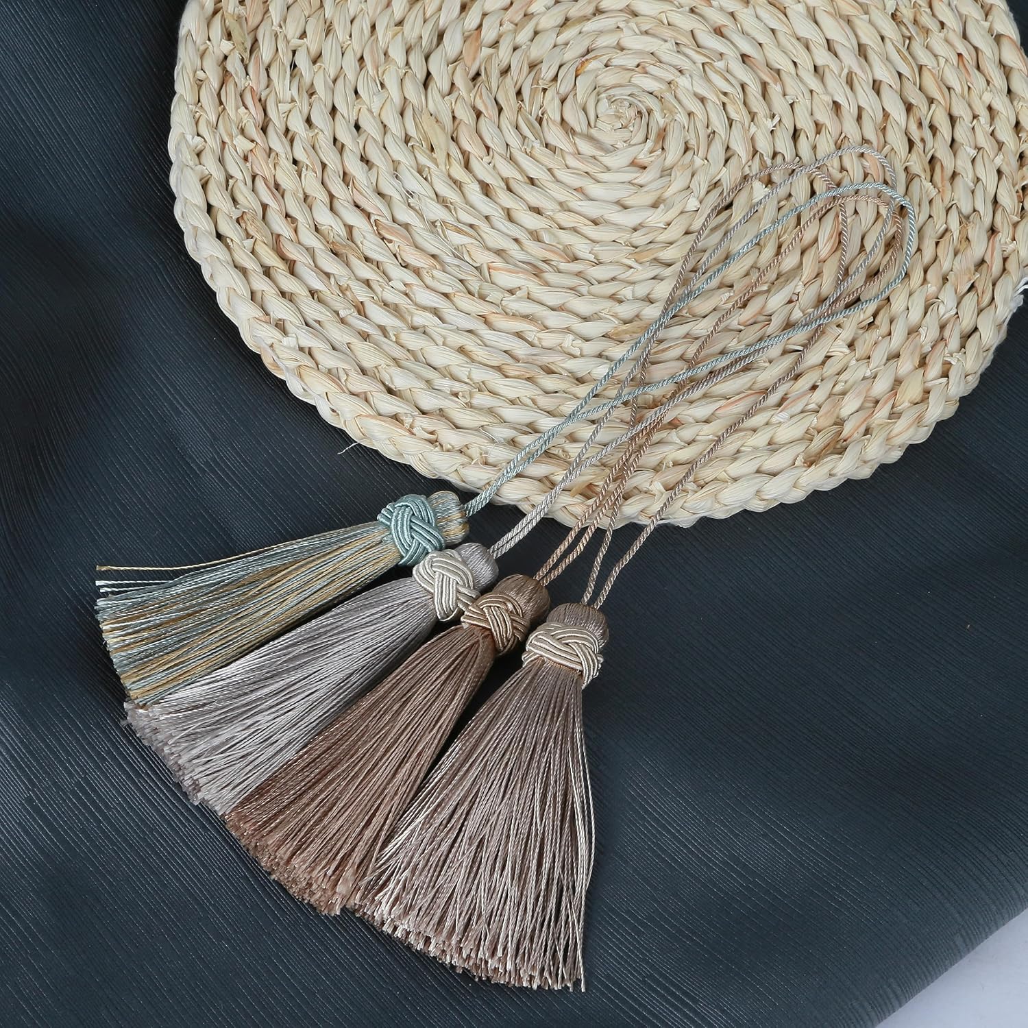 HedongHexi 8 Pack 24cm/ 9.5 Inch Key Tassel with Loops, Handmade Twisted Tassel Craft, DIY Accessories for Home Decoration (Mix Blue,8P)