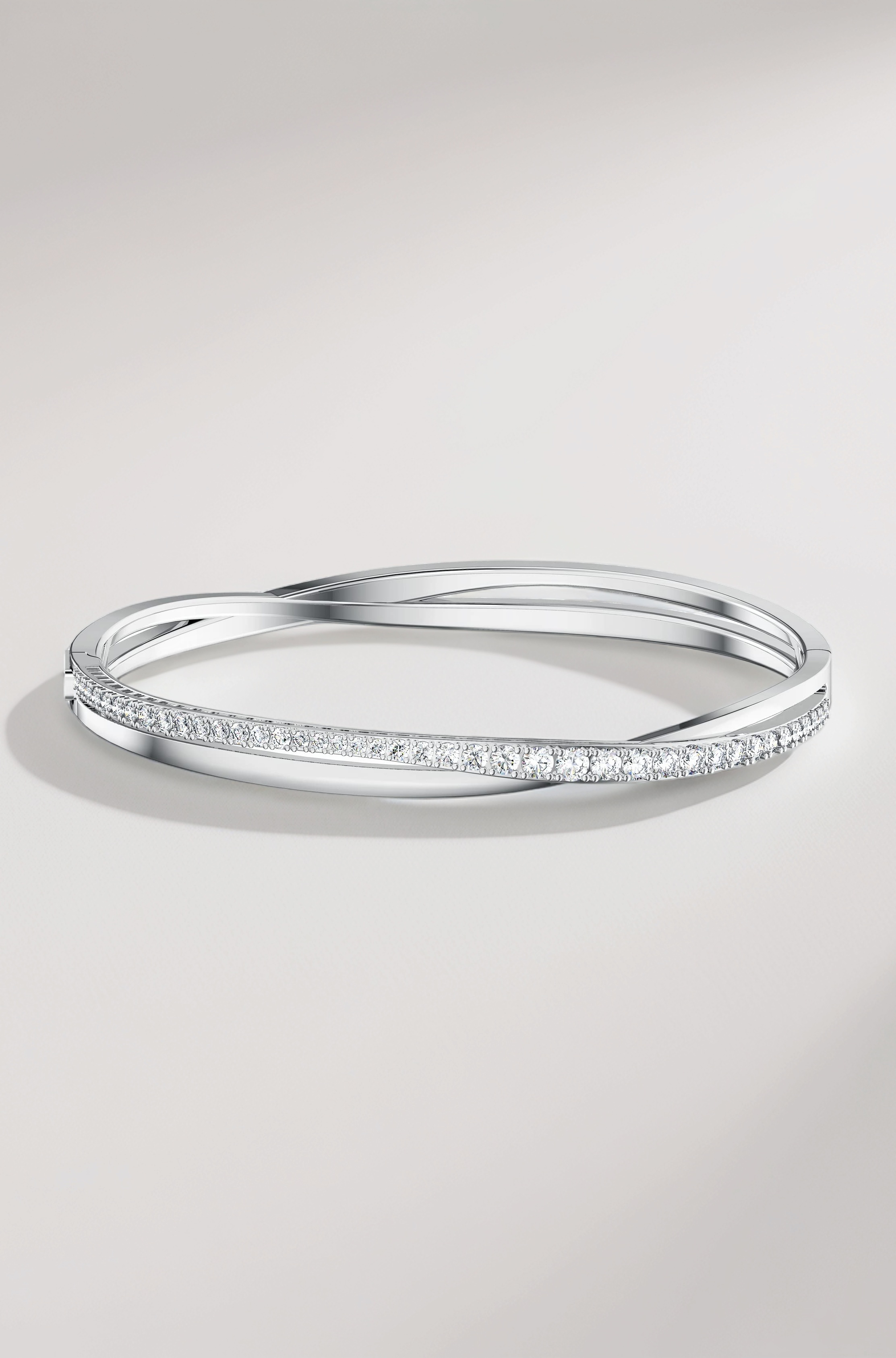 Hyperbola bangle, White, Rhodium plated