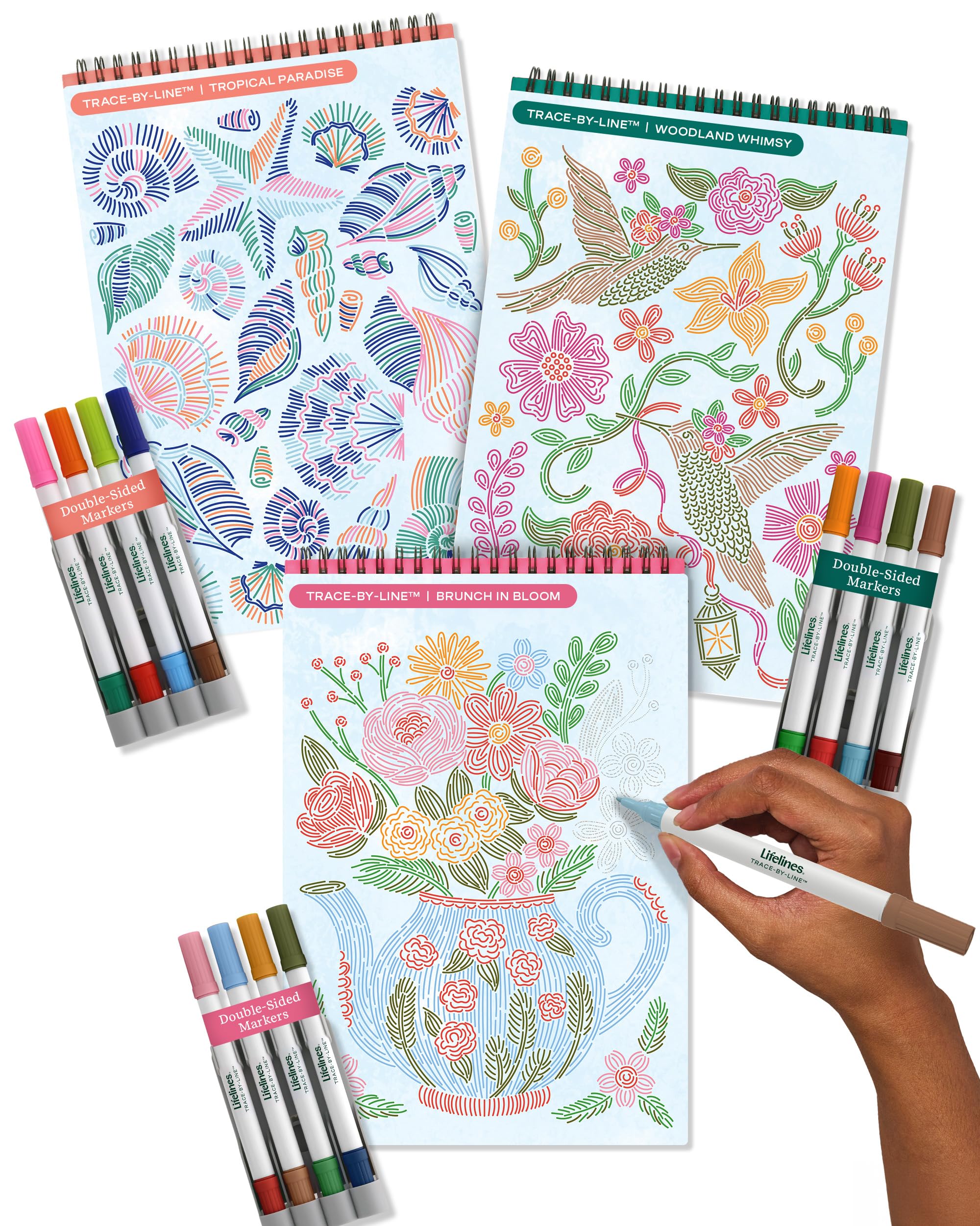 FlowArt Activity Pads 3-Pack, Trace-by-Line Guided Coloring Books