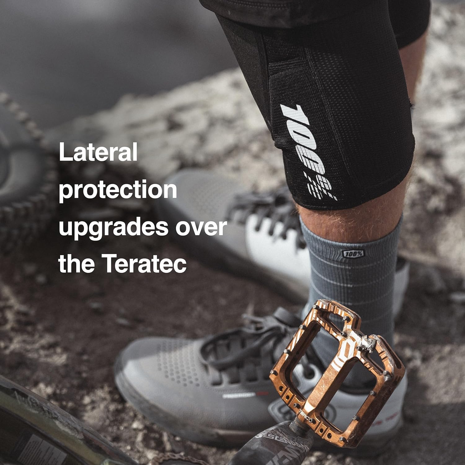 100% Teratec Mountain Biking Knee Pad - MTB & BMX Protection - Ultralight Nylon Slip On Sleeve with Built in Padding