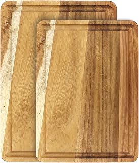 Skärbräda akaciaträ, set om 2, stor träskärbräda 40 x 30 x 20 x 1,5 cm, köksbräda, trä med juicespår för köket och varje hobbykock