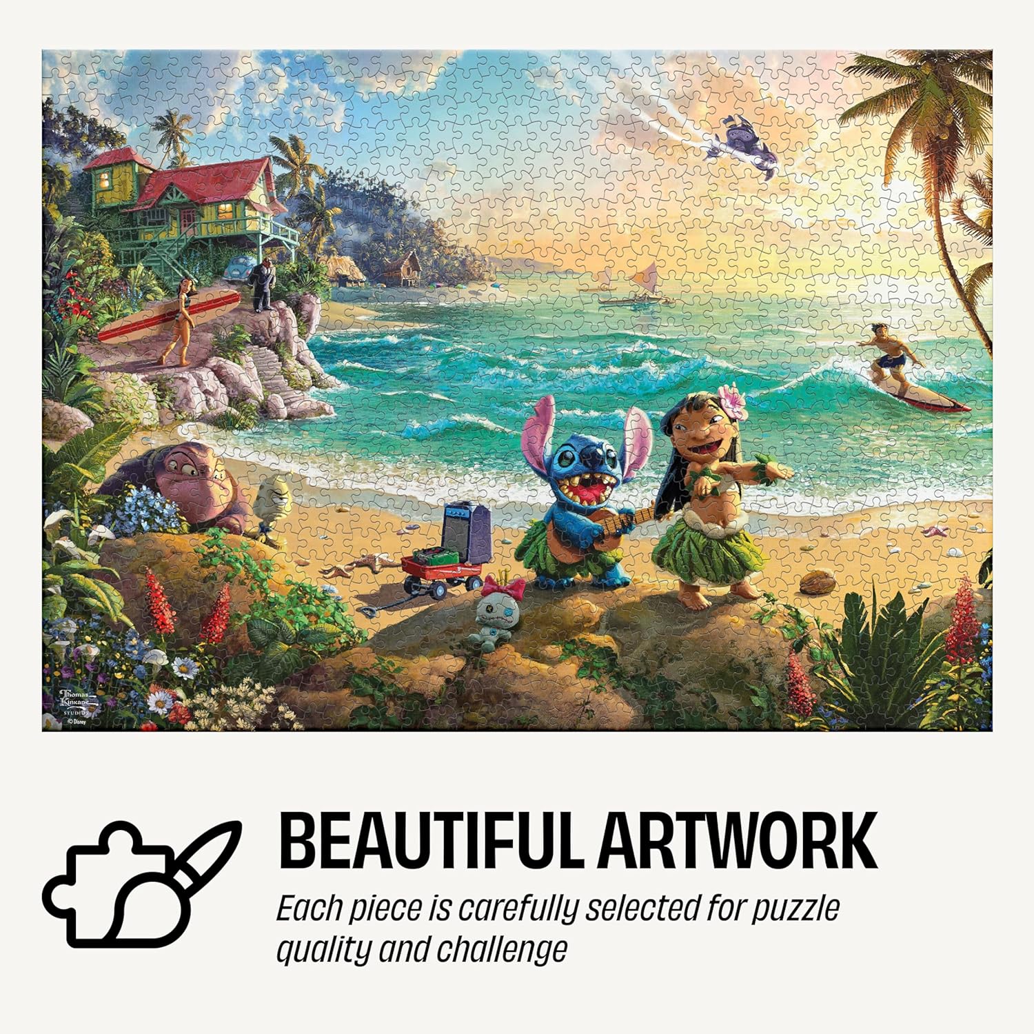 Ceaco - Disney - Thomas Kinkade - Lilo and Stitch - 1000 Piece Jigsaw Puzzle for Adults - Collectible Tin Case - Finished Size is 26.6 x 19