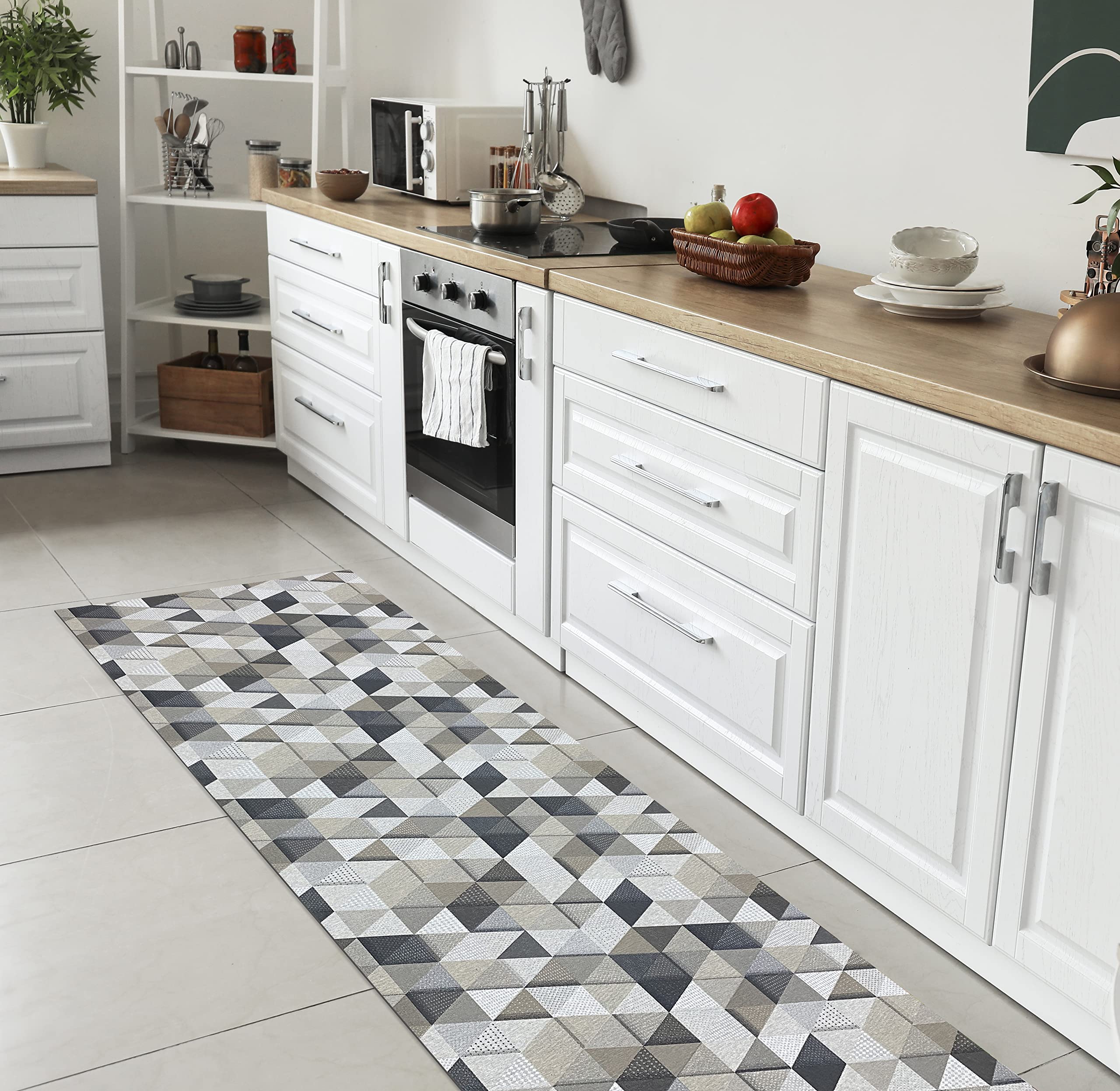 IlGruppone Tappeto Cucina Antiscivolo Made in Italy Passatoia Antimacchia Multiuso Corridoio Soggiorno Lavabile in Lavatrice - Nero/Grigio - 50x400cm