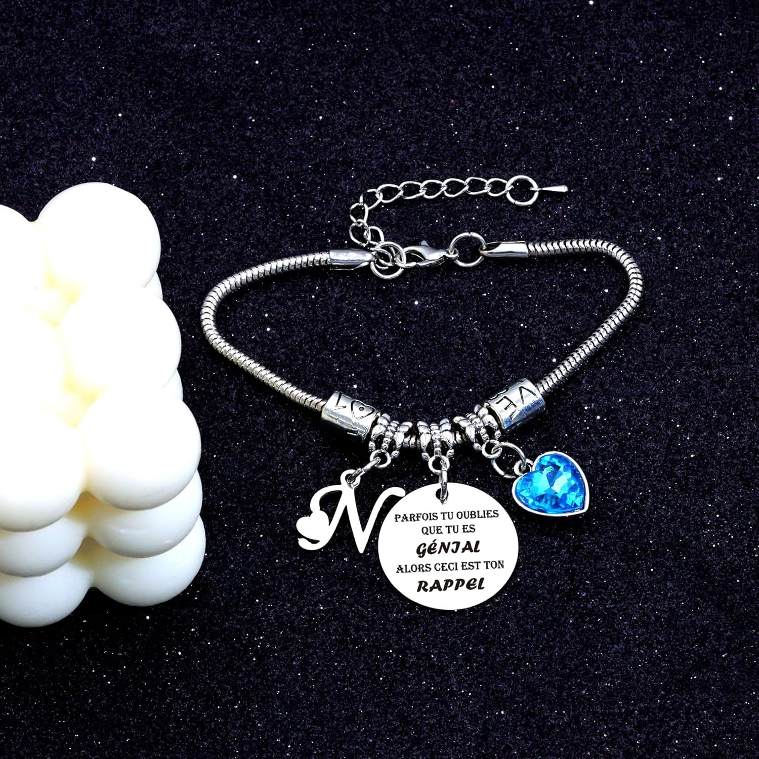 BESPMOSP Braccialetto Con Iniziale E Farfalla Blu - Regalo Ispiratore In Acciaio Inox Per Donna - 2
