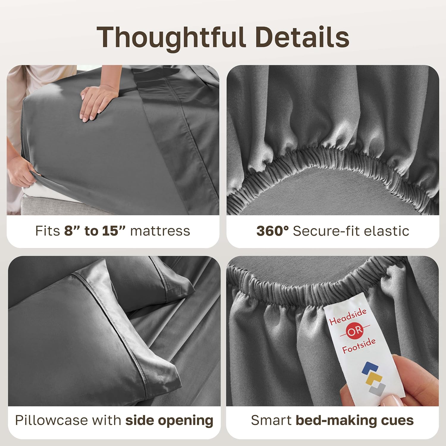 California Design Den Soft 100% Cotton Twin Sheet Set, 400 Thread Count Good Housekeeping Award Winner, Silky Smooth Sateen Weave, Refined Cotton Bed Sheet Set - Grey thumbnail
