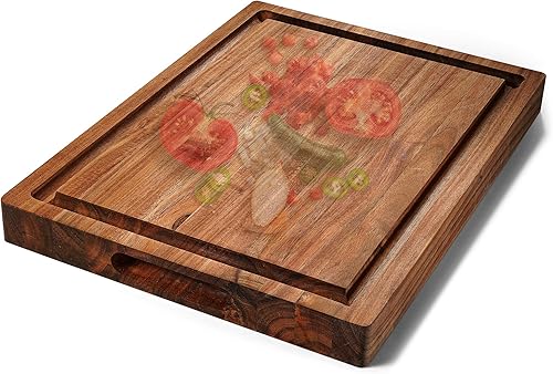 Miniatura 7 de Tabla de cortar de madera de acacia (16 x 12 x 1.5 pulgadas) y bloque de carnicero de madera, tabla de cortar, reversible multiusos para carne,