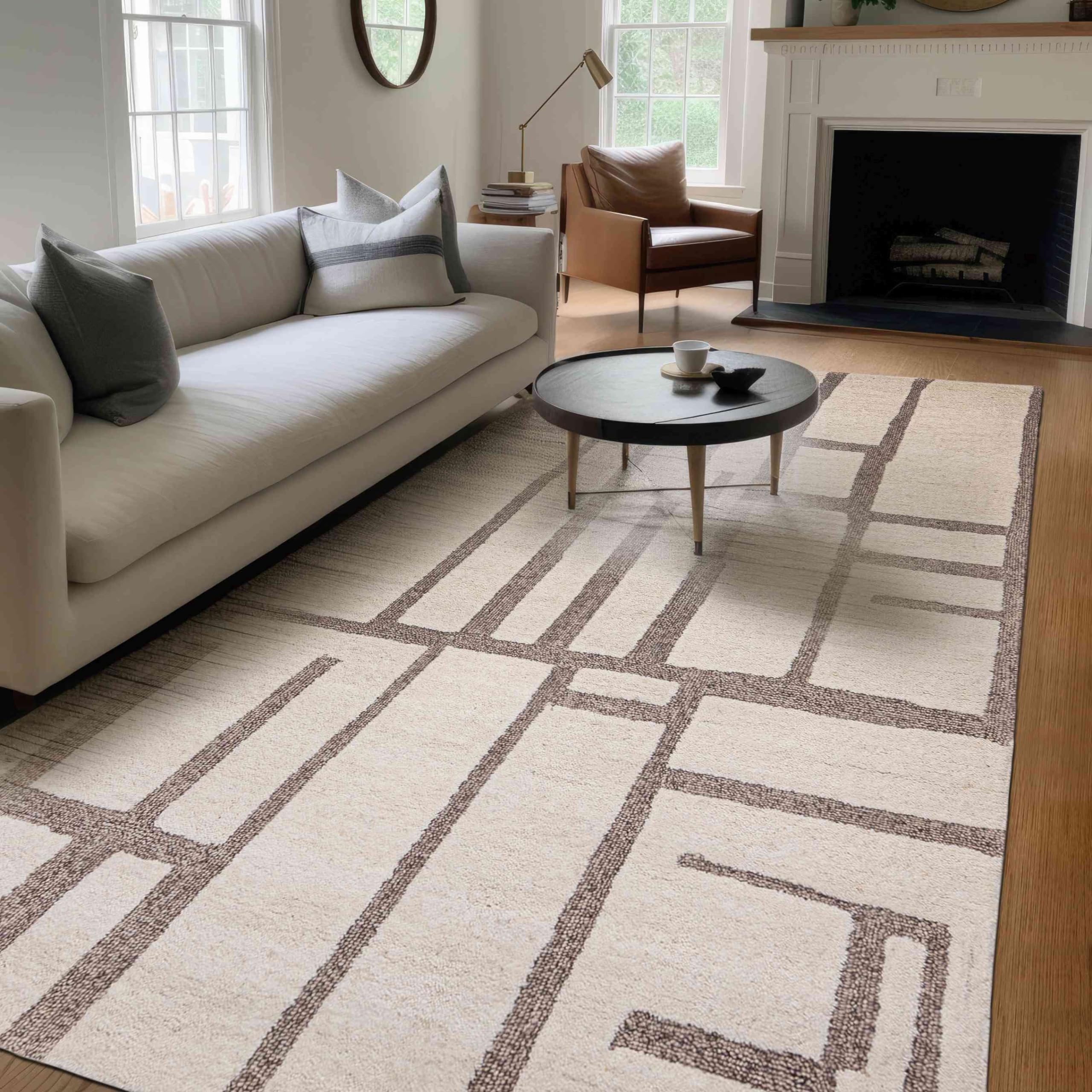 Mazovia Grande Tappeto Soggiorno 160x230cm Crema Geometrico Scandinavo Lana
