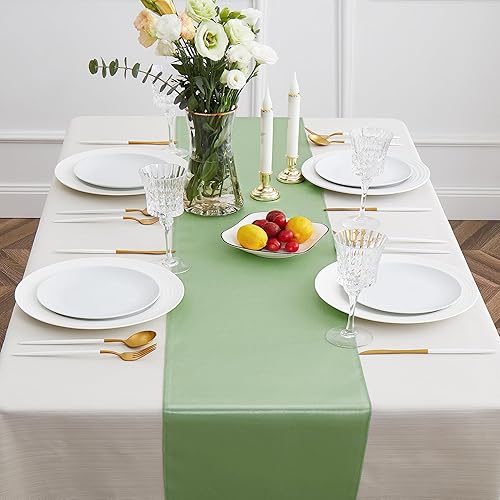Miniatura 4 de 12 caminos de mesa de satén verde salvia de 12 x 108 pulgadas, elegante y suave, decoración de mesa de tela sedosa para decoración de boda, banquete