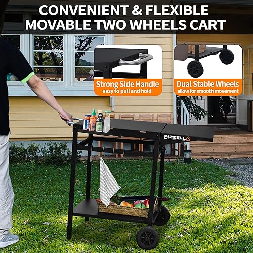 Vista 5 de PIZZELLO Carrito de mesa para parrilla al aire libre de 35 x 22 pulgadas, soporte para horno de pizza plegable de doble estante, carrito
