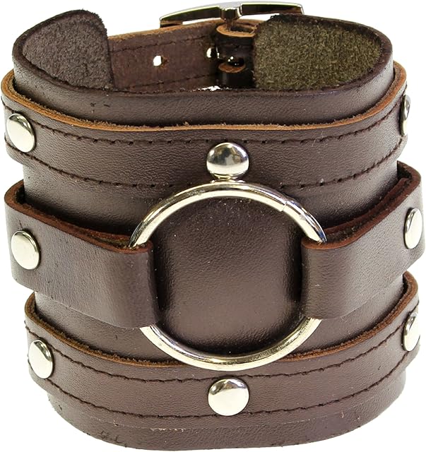 benerini Mens Leather 22 cm Leangth Wide Triple Strap Cuff Wrap Gothic Wristband Bracelet Buckle Fastening