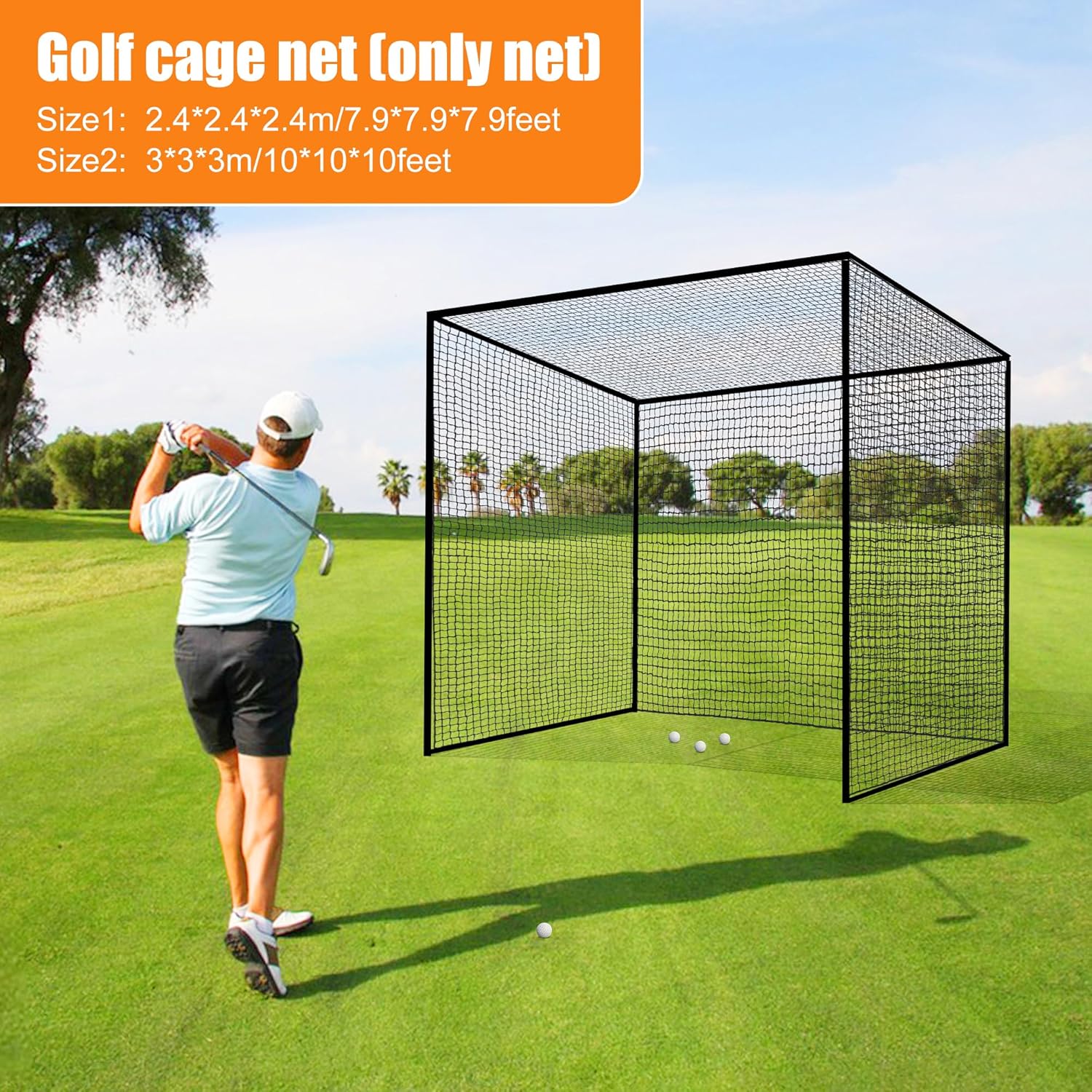 Heavy Duty Nylon Golf Batting Cage, 7.8-10ft Batting Cage Net with 10 Carabiners and 4 Tie Rope,Durable Golf Practice Net Batting Net for Backyard,Baseball Net Indoor Outdoor (ONLY NET)